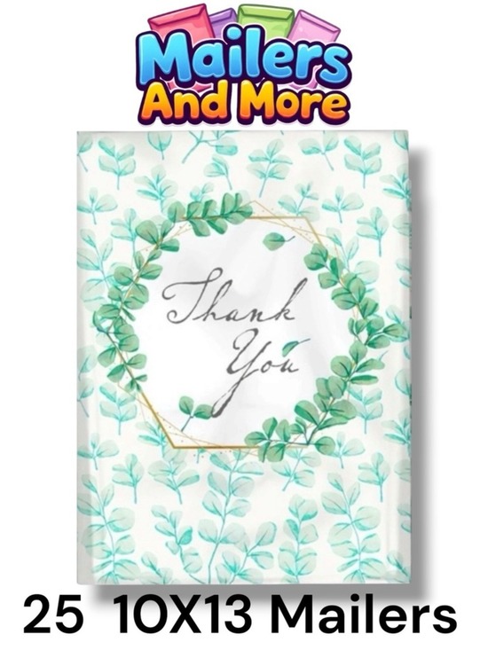 Mailers And More Other - 25 10X13 Poly Mailers Green Laurel Thank You Flat Shipping Envelopes